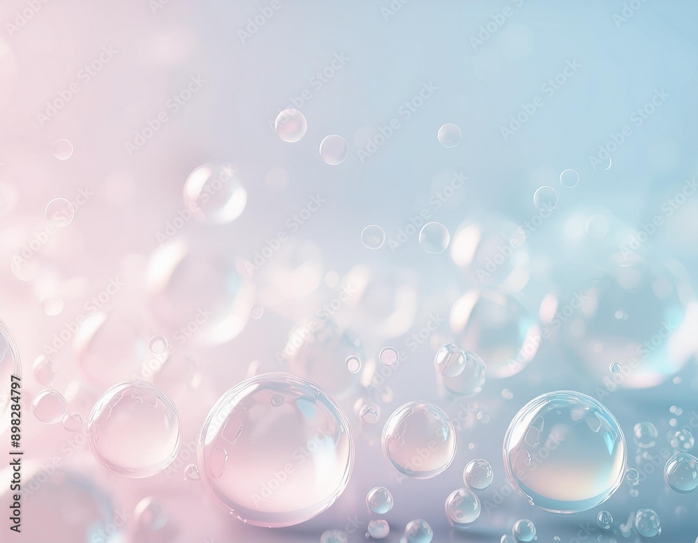 透明な水滴が浮かぶコスメ背景　潤いジェル　スキンケア素材