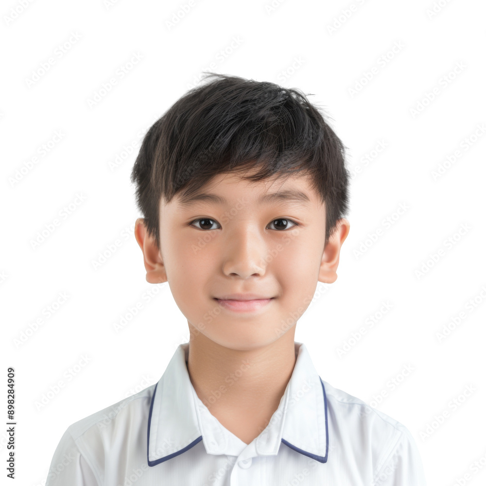 Cheerful Asian Boy in School Uniform on Transparent Background Cheerful Asian Boy in School Uniform on Transparent Background