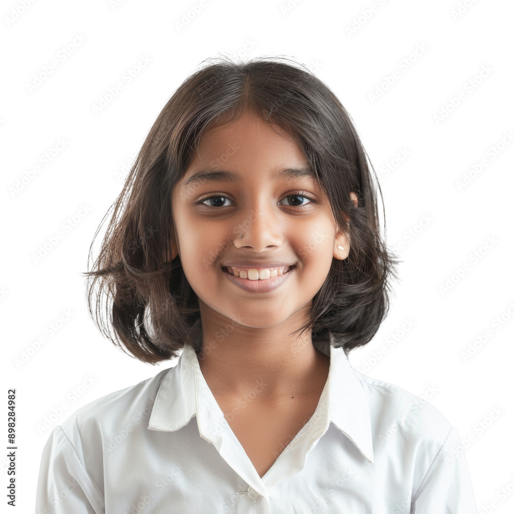 Cheerful Indian Girl in School Uniform on Transparent Background Cheerful Indian Girl in School Uniform on Transparent Background