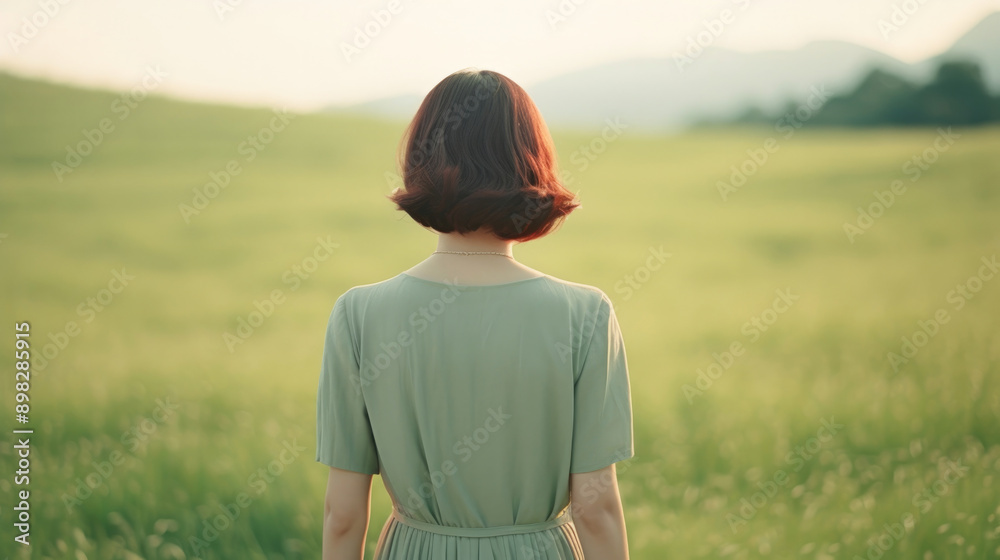 女, 女性, 田舎, 草原, 後ろ姿, 佇む女性, 草原に佇む女性, woman, female, countryside, meadow, back view, standing, woman standing in meadow 女, 女性, 田舎, 草原, 後ろ姿, 佇む女性, 草原に佇む女性, woman, female, countryside, meadow, back view, standing, woman standing in meadow