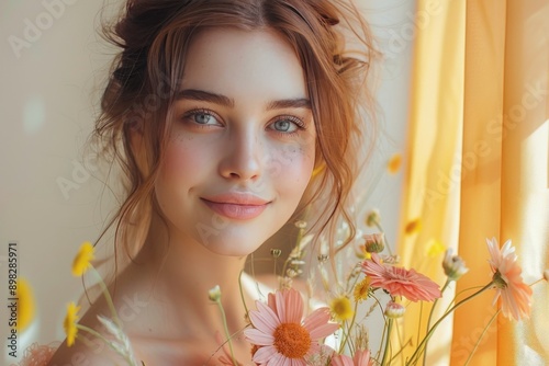 Woman Holding Bunch of Flowers Close to Face
