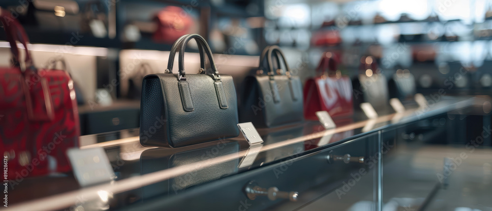 Obraz premium Two designer handbags on display in a luxury store.