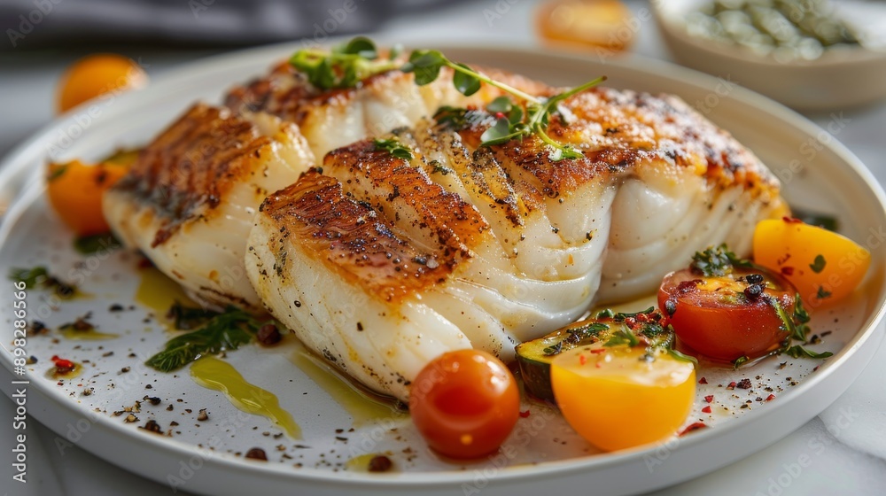 White Plate With Fish and Vegetables