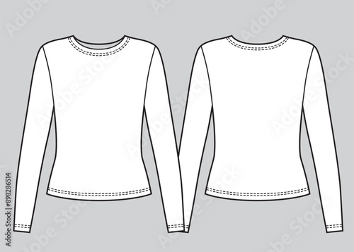 Womans t-shirt template with long sleeves.