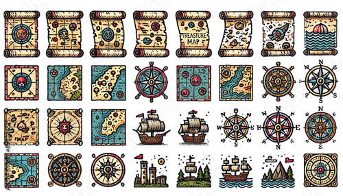 Treasure Maps and Nautical Elements in Vintage Style