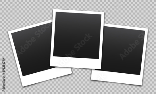 Vector empty photo frames with shadow isolated on transparent background. Template mockup photo design.