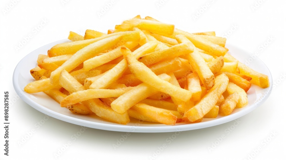 Pile of Crispy French Fries on a White Plate. Pile of Crispy French Fries on a White Plate.