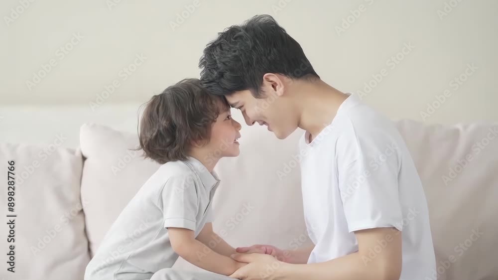 Happy family father, child son chatting and play games joyful atmosphere toys together at home, enjoying leisure time in living room Happy family father, child son chatting and play games joyful atmosphere toys together at home, enjoying leisure time in living room