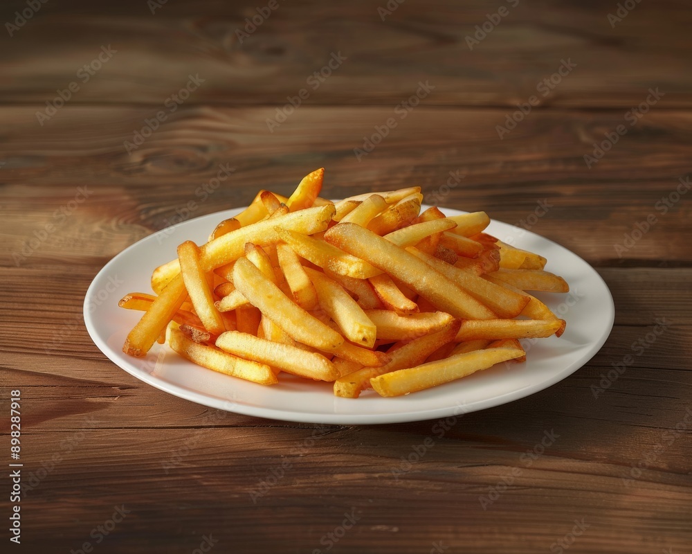 Golden French Fries on a White Plate. Golden French Fries on a White Plate.