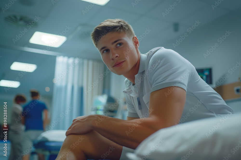 Obraz premium A Physiotherapist's Touch: A Young Athlete Recovers in a Modern Clinic