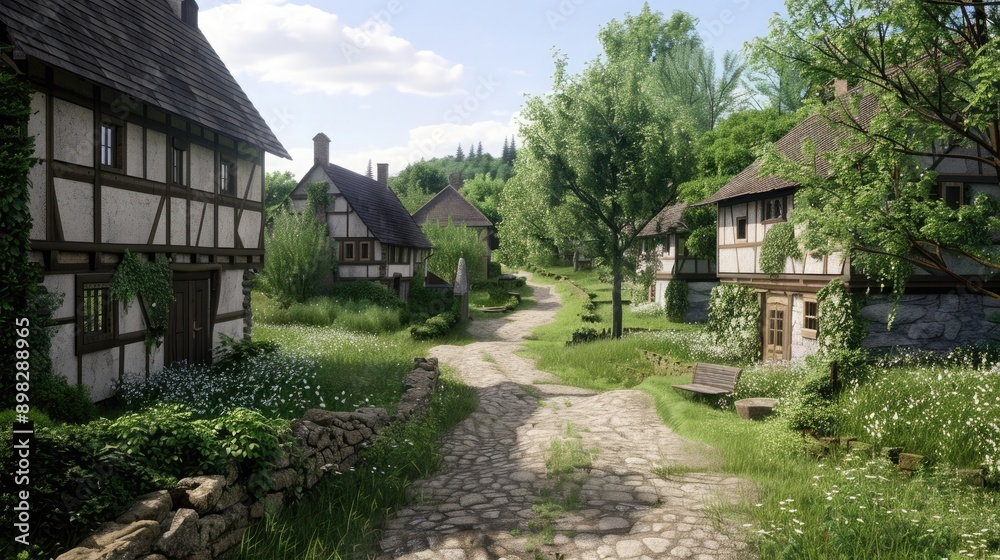 Stone Path Leading Through a Quaint Medieval Village Stone Path Leading Through a Quaint Medieval Village