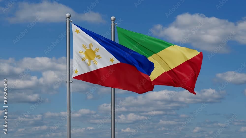 Republic of the Congo and Philippines flags flying together, video concept of the relationship, two country relations concept Republic of the Congo and Philippines flags flying together, video concept of the relationship, two country relations concept