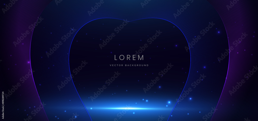 Obraz premium Abstract futuristic glowing blue and purple curve lines with lighting effect sparkle on dark background.