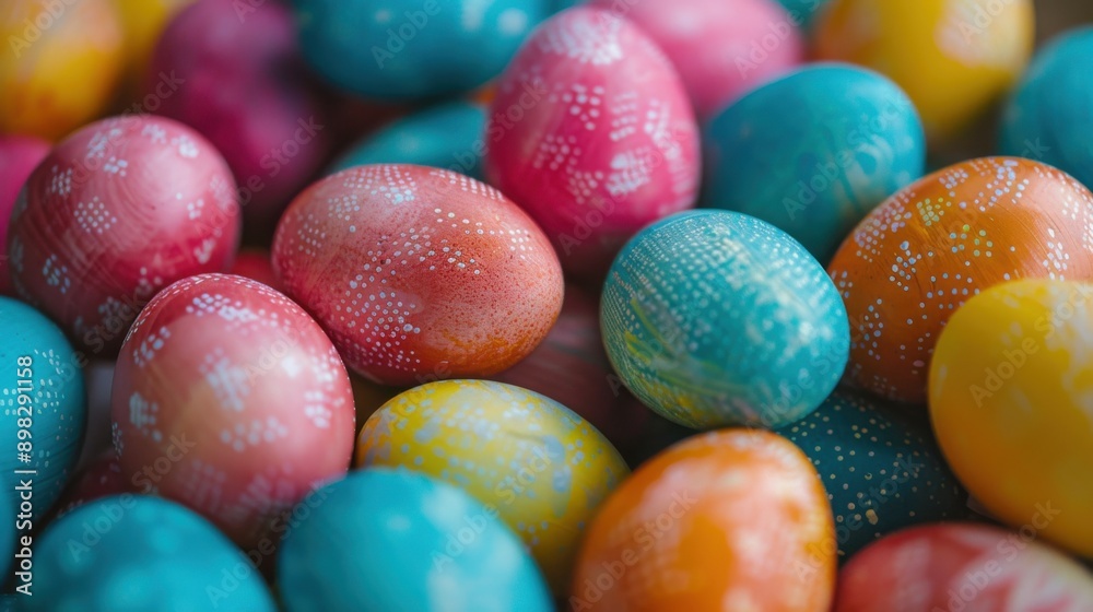 Colorful Easter Eggs Pile. Easter Holiday Collection in Vibrant Colors