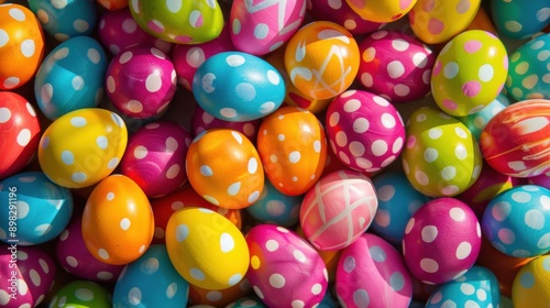 Colorful Easter Eggs Pile - Bunch of Vibrant Eggs on Easter Holiday Background