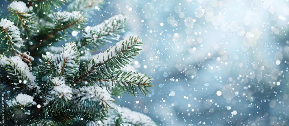 Christmas tree branches with snow on a beautiful copy space image Christmas tree branches with snow on a beautiful copy space image