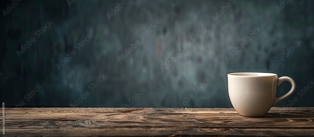 Coffee cup resting on a wooden table with an empty space for text or images suitable for background or advertisement. Creative banner. Copyspace image Coffee cup resting on a wooden table with an empty space for text or images suitable for background or advertisement. Creative banner. Copyspace image
