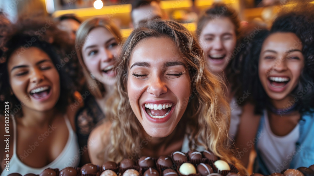 Friends Sharing Chocolates and Laughing Friends Sharing Chocolates and Laughing