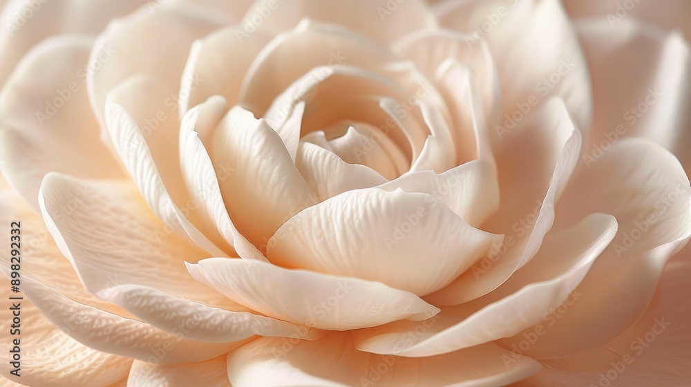 A tight shot of a white bloom with numerous petals concentrated at its core A tight shot of a white bloom with numerous petals concentrated at its core