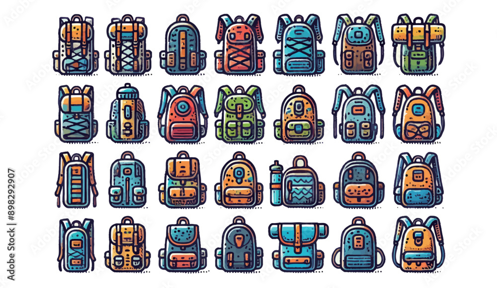 Obraz premium Various Stylish Backpacks Illustrations