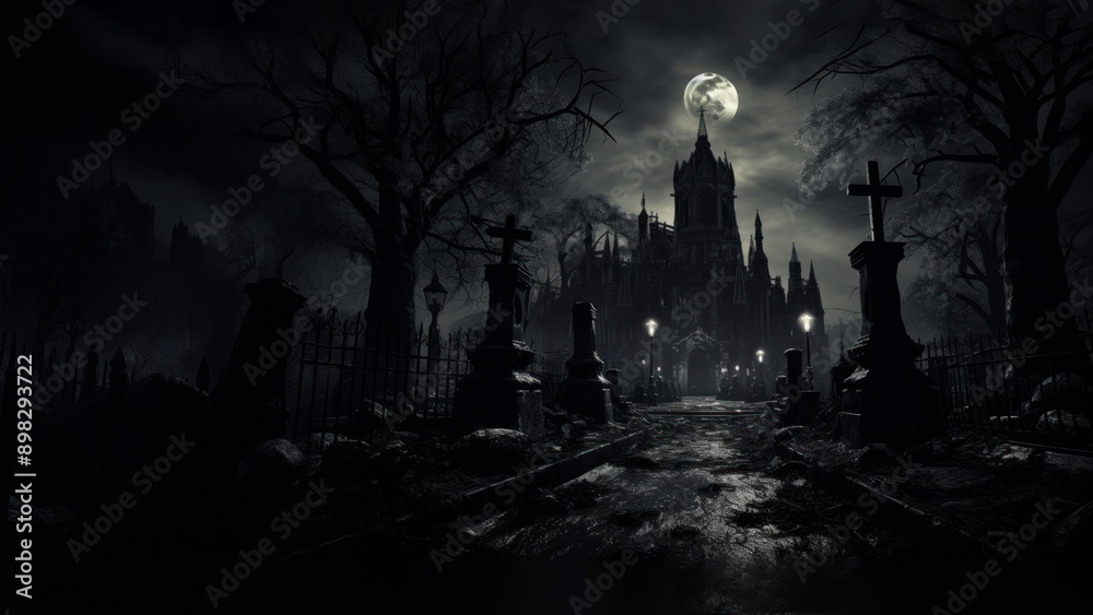 Obraz premium Scary haunted castle, Halloween.