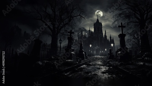 Scary haunted castle, Halloween.