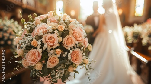 Bride Holding Pink and White Flower Bouquet