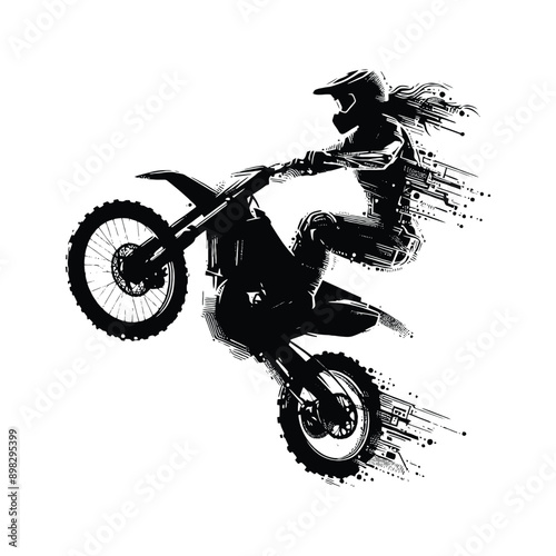 Motocross  female player in cyberpunk pattern illustration, emblem shield badge