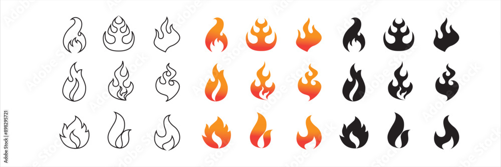 Fire flame icon set. Fire flames. Flame symbols. Fire silhouette. Set of red, orange, Black, and vector line fire flame. Collection of hot flaming elements. Fire, flame. Vector illustration. Fire flame icon set. Fire flames. Flame symbols. Fire silhouette. Set of red, orange, Black, and vector line fire flame. Collection of hot flaming elements. Fire, flame. Vector illustration.
