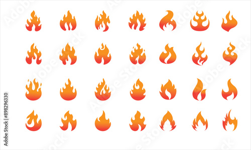 Fire flame icon set. Fire flames. Flame symbols. Fire silhouette. Set of red, orange, Black, and vector line fire flame. Collection of hot flaming elements. Fire, flame. Vector illustration.