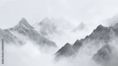 a mountain range in the foggy mountains