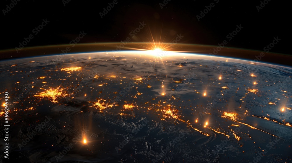 Earth with Multiple Satellites: A view of planet Earth from space, surrounded by numerous satellites in orbit Earth with Multiple Satellites: A view of planet Earth from space, surrounded by numerous satellites in orbit