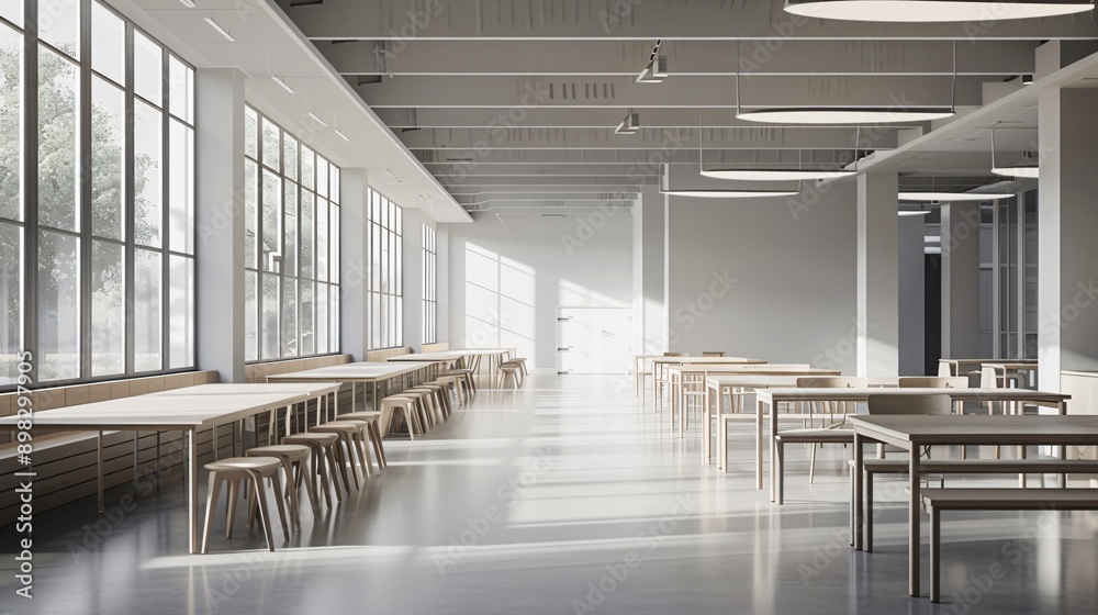 A minimalist school cafeteria with clean lines and simple decor A minimalist school cafeteria with clean lines and simple decor