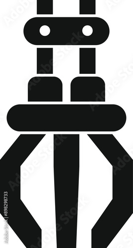 Simple black icon of a robot arm holding an invisible object