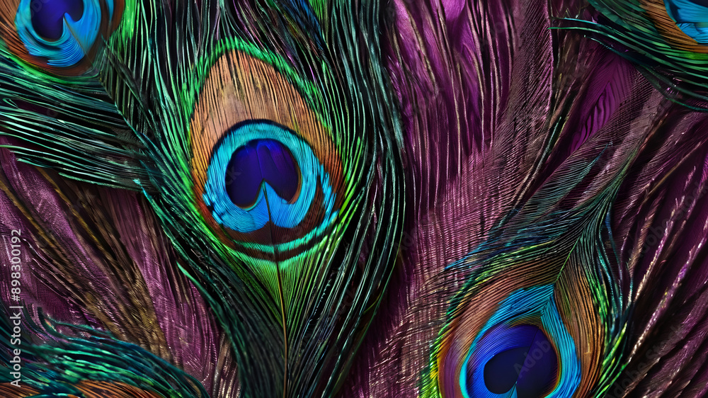 Fototapeta premium Peacock feather background with vibrant colors