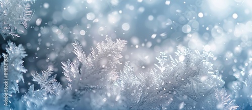 Close up winter or Christmas themed background featuring snow crystals frost patterns and space for image insertion. Creative banner. Copyspace image