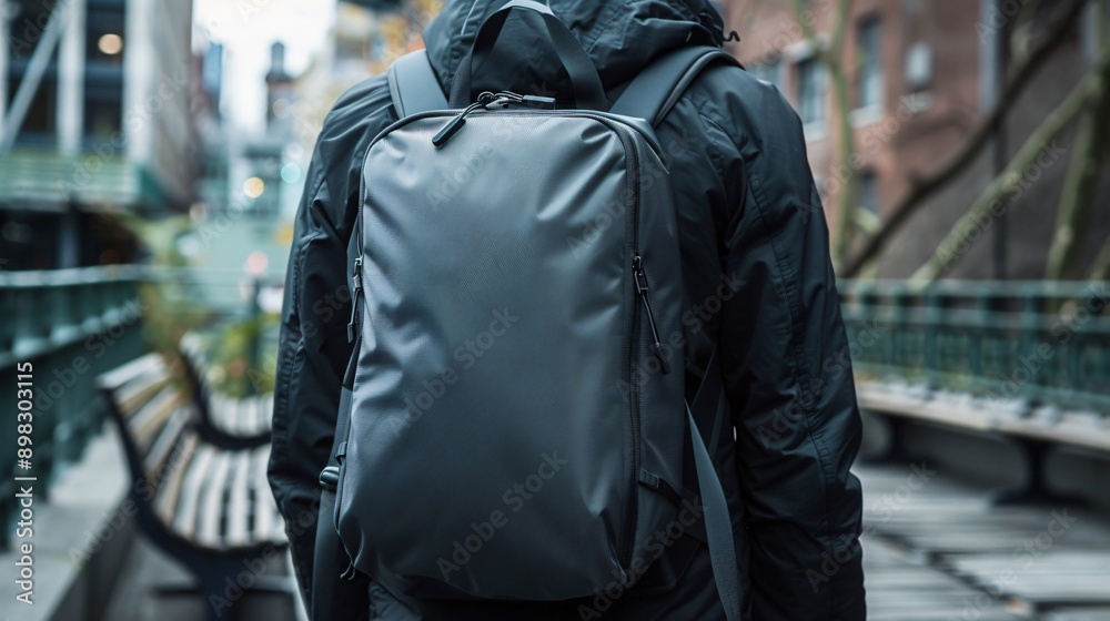 A simple, sleek backpack with minimal design elements, black colored, focusing on functionality and style A simple, sleek backpack with minimal design elements, black colored, focusing on functionality and style