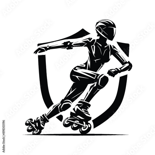Inline Skating, roller skate   female player in cyberpunk pattern illustration, emblem shield badge