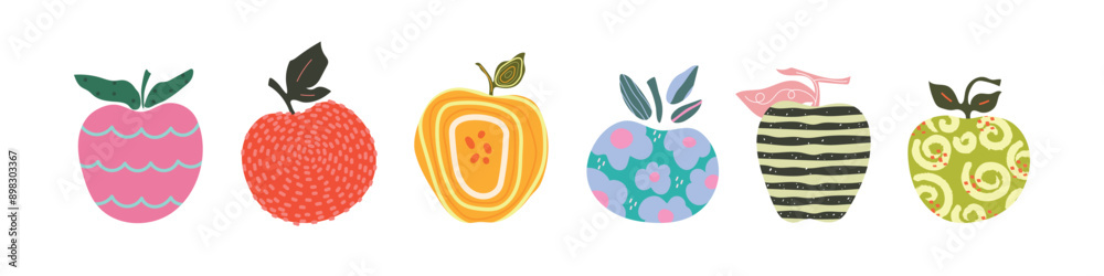 Set of five cartoon abstract apple on white background. Vetor illustration
Set of five cartoon abstract apple on white background. Vetor illustration