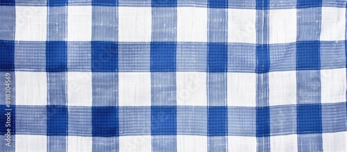 Blue and white gingham patterned fabric with copy space image for text