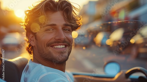 Smiling Man Sitting in Car