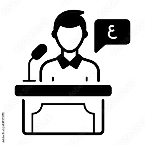 Arabic Teacher Giving Lecture on Rostrum concept,  native liturgical al-arabiyyah vector icon design, International Day of Language symbol Translation Services sign, Plurilingualism and Multilingualis