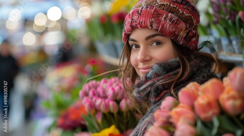 Young Woman Holding Bunch of Flowers