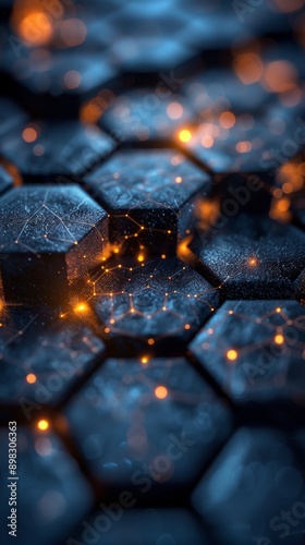 Close-Up of Blue Hexagonal Tile