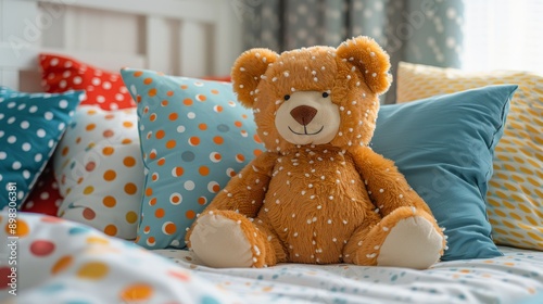 Brown Bear Sitting on Top of Bed