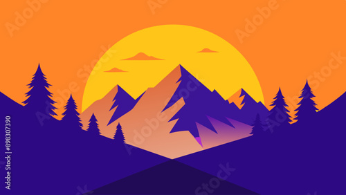 Mountain Range with Trees: Artistic Symbolic Landscape