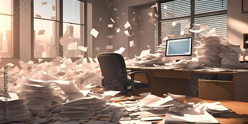 Office Desk Overflowing with Papers background video photo