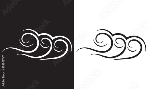 Wind doodle blow, gust design isolated on white and black background. vector illustration. EPS 10