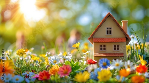 Field of Flowers With House in Background
