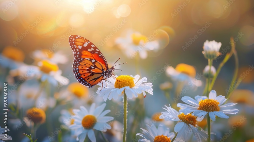 Yellow Butterfly on Field of Flowers Yellow Butterfly on Field of Flowers